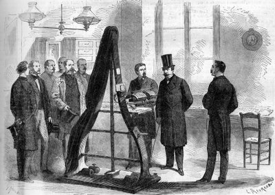 Napoleon III bezocht de kantoren van de elektrische telegraaf bij het Ministerie van Binnenlandse Zaken in 1866 door Unknown artist