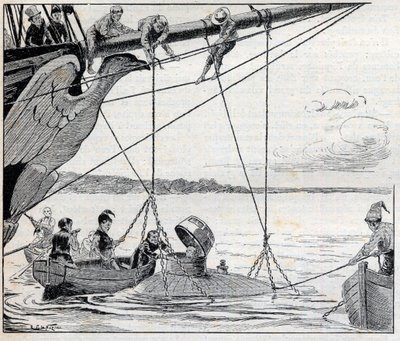 Napoleon ontsnapt van het eiland Sint-Helena in een onderzeeër - illustratie voor de roman van Emile Cyprien Driant (1855-1916), 