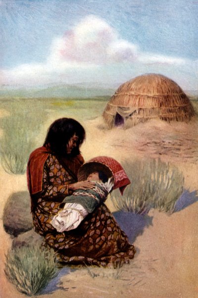 Inheemse Amerikaanse moeder met kind van de Pima-stam door Unknown artist