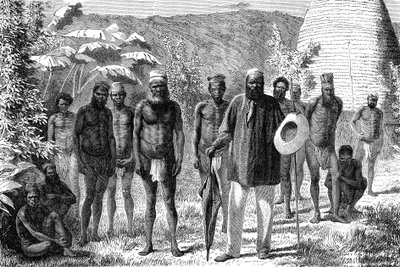 Inboorling van Nieuw-Caledonië. Gravure 1885 door Unknown artist