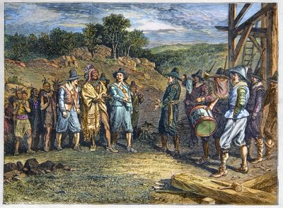 Inheemse bevolking van Amerika: Indianen. De kolonisten ontmoetten Massasoit (1590-1661) ook bekend als Ousamequin 