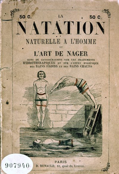 Natuurlijk zwemmen met man en de kunst van het zwemmen, en overwegingen over hydrotherapie behandelingen en het hygiënische effect van koude en warme baden - Frontispice, eind 19e eeuw door Unknown artist