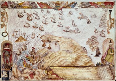 Zeeslag tussen de Turkse en Venetiaanse vloten in 1661 door Unknown artist