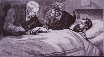 Ned Kelly ligt gewond in het gevangenisziekenhuis in Melbourne na te zijn gevangengenomen door de politie op 28 juni 1880 door Unknown artist