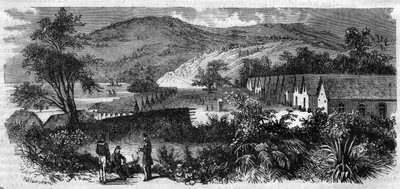 Nieuw-Caledonië - de gevangenis van het eiland Nou - Gravure van 1870 door Unknown artist