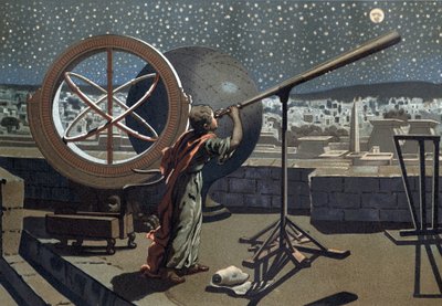 Hipparchus van Nicea (Hipparkhos) in het Alexandrijnse Observatorium, Griekse astronoom (in Bithynië, 2e eeuw v.Chr.) naar 