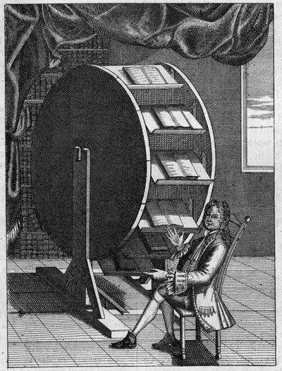 Nicolas Grollier de Serviere (1596-1689), Franse uitvinder, heeft zijn werkbureau. (Facsimile van een oude gravure). Gravure in 