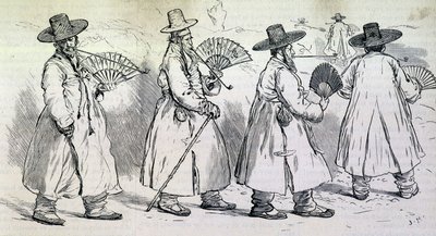 Notabele van het dorp Sbin Po (Kree) tijdens een wandeling (eind 19e eeuw) door Unknown artist
