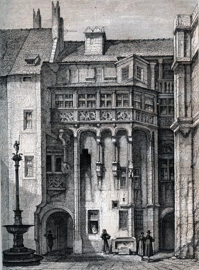 Nurnberger Rathaus - de binnenplaats van het stadhuis van Neurenberg - gravure rond 1867 door Unknown artist