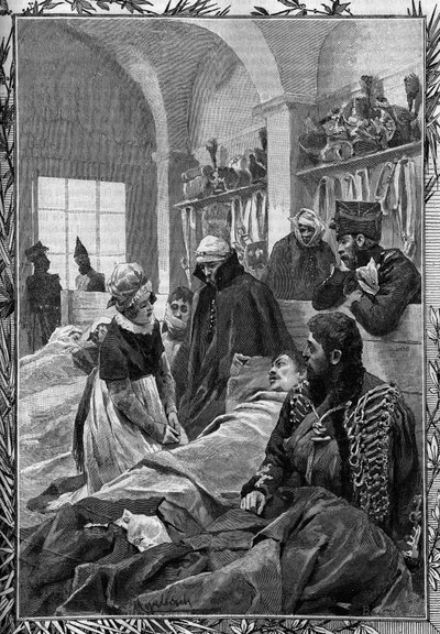 Verpleegster Marguerite Favet behandelde de gewonden in het veldhospitaal tijdens de oorlog van 1813 tegen de Duitsers door Unknown artist