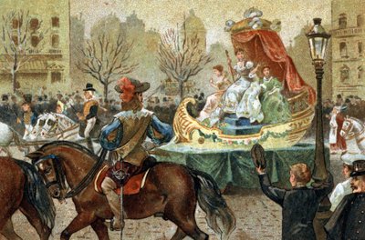 Oude gewoonte gevierd in de regio Île de France: halfvasten in Parijs. Chromolithografie uit de late 19e eeuw. door Unknown artist