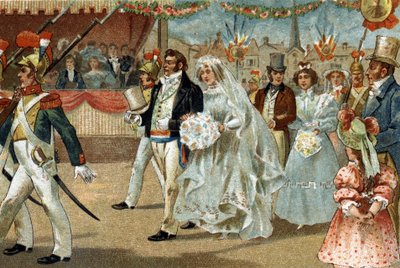 Oude gewoonte gevierd in de Île-de-France-regio: de Rosière de Nanterre. Chromolithografie van het einde van de 19e eeuw. door Unknown artist