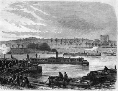 Omnibus stoomschepen uit Parijs, Frankrijk. Gravure in 