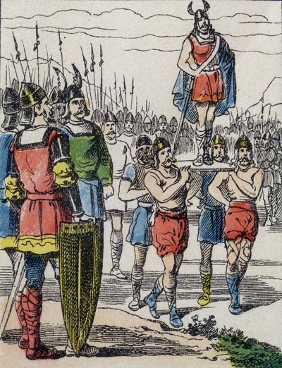 Bij de dood van Childeric I werd zijn zoon Clovis tot koning gekozen door de Salische Franken die hem op het bolwerk droegen terwijl ze het kamp rondgingen door Unknown artist