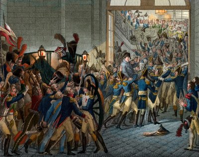 Honderd dagen: Napoleon Bonaparte (1769-1821) keerde terug uit zijn ballingschap op het eiland Elba - triomfantelijke intocht op 20 maart 1815 in het Palais des Tuileries - gravure 19e eeuw door Unknown artist