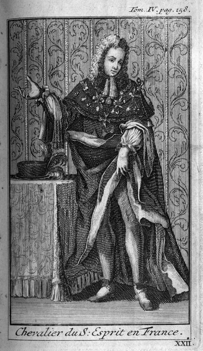 Ridderorden. Ridder van de Heilige Geest (Orde van de Heilige Geest) in Frankrijk in de 16e eeuw. In "Geschiedenis van militaire orden of ridders, van de veilige en routinematige milities van beide geslachten, die tot nu toe zijn opgericht. Editie genomen  door Unknown artist