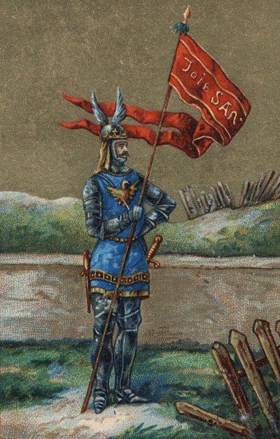 Oriflamme of banier van koning van Frankrijk Karel V (1364-1380). Chromolithografie uit de 19e eeuw. door Unknown artist