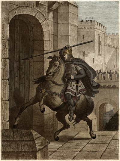 Otto II, Heilige Roomse Keizer voor Parijs - Otto II van het Heilige Rijk, bekend als de Roux (955-983) irriteert zich omdat hij Parijs niet kan binnendringen (Parijs belegering, 978), loopt onder de muren van de stad om zijn speer in de deur te planten door Unknown artist