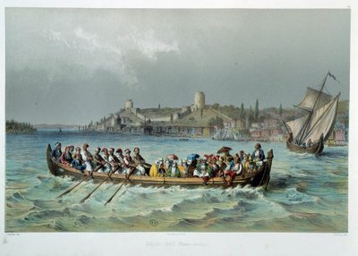 Ottomaanse Rijk: omnibusboot in Constantinopel (Istanbul). Lithografie uit de 19e eeuw. Decoratieve Kunsten, Parijs door Unknown artist