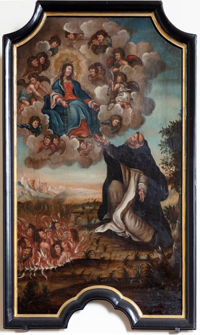 Onze Lieve Vrouw geeft de rozenkrans aan Sint Dominicus door Unknown artist