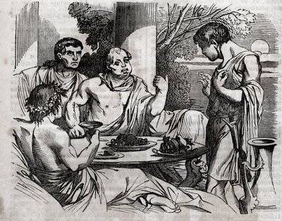 Buitenbanketscène - Vitellius (Aulus Vitellius Germanicus Imperator Augustus) Romeinse keizer (15-69) geeft een feest - gravure in 