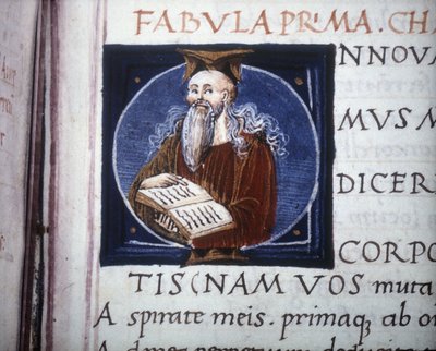 Ovidius (Ovidio) (43 v.Chr. - 17 of 18 n.Chr.) afgebeeld in een 15e-eeuws manuscript. Gemeentelijke Bibliotheek van Rimini. door Unknown artist