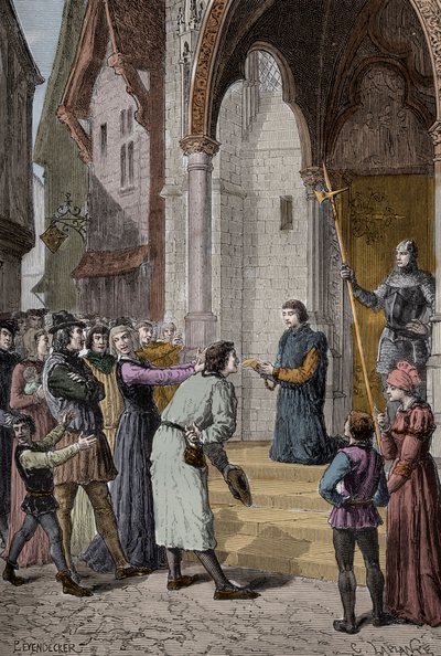 PERKIN WARBECK (c1474-1499) Vlaamse bedrieger; beweerde Richard, Hertog van York, tweede zoon van Edward IV te zijn - Leest zijn bekentenis voor buiten Westminster Hall, Londen door Unknown artist