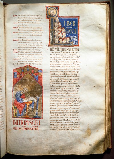Pagina van een verluchte bijbel (Ms.721-Foglio 190r) uit het begin van de 12e eeuw door Unknown artist