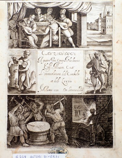 Pagina van illustraties voor verschillende liederen (ets) door Unknown artist