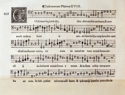 Pagina van bladmuziek van Coeli enarrant psalm XVIII door Willaert (1538) door Unknown artist