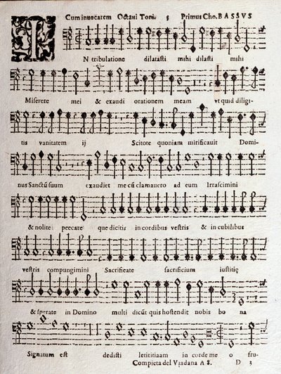 Pagina van muzikale partituur van Psalmen (op 16) door Ludovico Viadana door Unknown artist