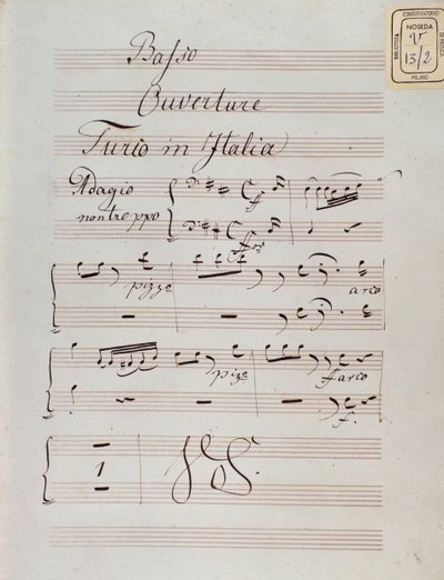 Pagina van muziekpartituur van de ouverture van De Turk in Italië door Gioacchino Rossini door Unknown artist