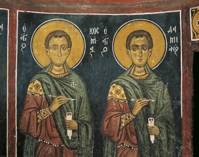 Schilderijen van St. Cosmas met St. Damian, Panagia Ties Asinou Kerk, Nikitart, Cyprus door Unknown artist