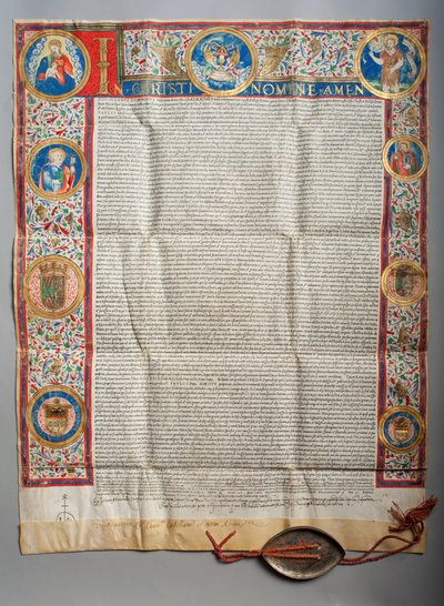 Pauselijke bul. Paus Paulus III, Eucharistisch. Perkament. Miniatuurschilderij. 1535. door Unknown artist