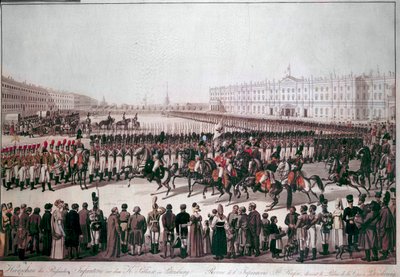 Parade van de Russische Infanterie. Prenten uit het begin van de 19e eeuw. door Unknown artist
