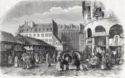 Parijs, 3e arrondissement - La rotunde du Carreau du Temple in Parijs in de 19e eeuw - Gravure in Tableau-de-Paris door Edmond Texier door Unknown artist