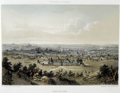 Parijs in 1620, algemeen uitzicht vanaf de Butte Chaumont door Unknown artist
