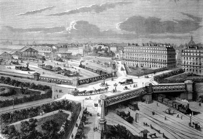 Parijs, de nieuwe plaats van Europa op de westelijke spoorwegen. 1868. Gravure uit de 19e eeuw. door Unknown artist