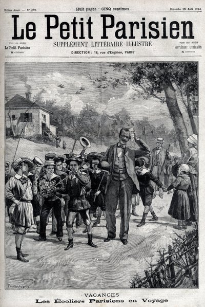 Parijse schoolvakanties op een uitstapje naar het platteland. Gravure in 
