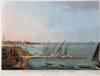Deel van de nieuwe stad in Alexandrië, met de vuurtoren - in "Gezichten in Egypte, Palestina en andere delen van het Ottomaanse Rijk" door Unknown artist