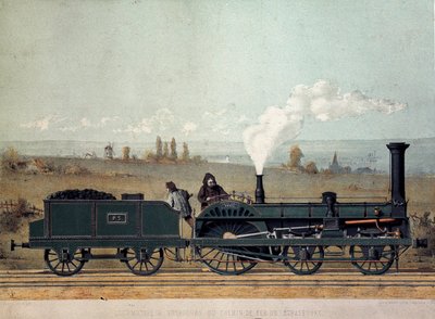 Passagierslocomotief en kolenwagen van de Straatsburgse Spoorweg (Crampton-systeem) door Unknown artist
