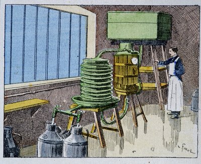 Pasteurisatie van melk - gravure, eind 19e eeuw door Unknown artist
