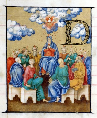 Pinksteren - nederdaling van de Heilige Geest. Miniatuur uit een 15e eeuw. Chiesa dell