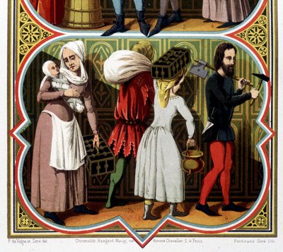 Mensen van de Middeleeuwen - in "De weelderige kunsten, geschiedenis van kostuum en meubels" door Unknown artist
