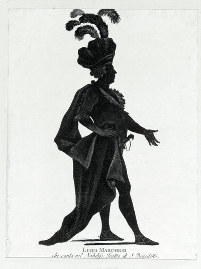 Optreden van de Italiaanse castraat Luigi Marchesi (1754 - 1829) ook bekend als Marchesini zingend in het theater van San Benedetto door Unknown artist