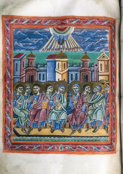 Pinksteren, uit manuscript door Unknown artist