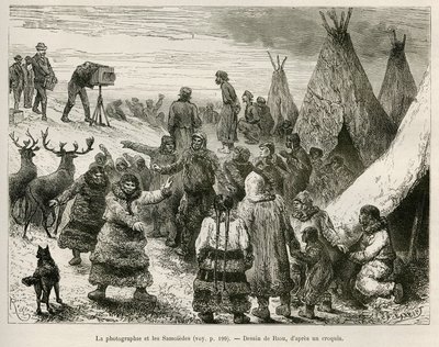 Fotografie en Samoiedes van de Caborova-regio (Zweden), tekening door Riou, ter illustratie van het verhaal van professor Nils Adolf Erik (Eric) Baron Nordenskjold (Nordenskiold) (1832-1901): Zweedse Pool Expeditie door Unknown artist