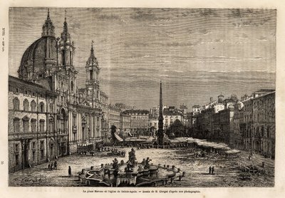 Piazza Navona, gebouwd op de ruïnes van het Stadion van Domitianus uit de 1e eeuw, is de trots van barok Rome, met de fontein van de 4 rivieren, gebouwd tussen 1648-1651, volgens het ontwerp van Bernini (1598-1620) en de kerk van St. Agnes, gebouwd tussen door Unknown artist