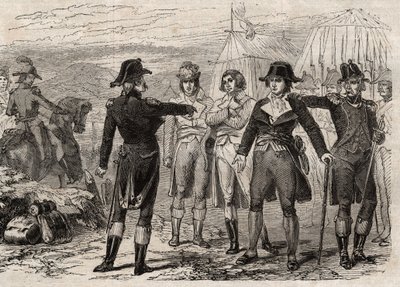 Pierre Antoine Antonelle (1747-1817) en zijn vrienden gearresteerd op bevel van Lafayette - gravure in 