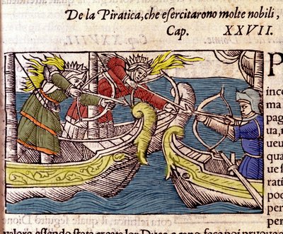 Piratage werd beoefend door veel Scandinavische adellijke vrouwen. Gravure uit 